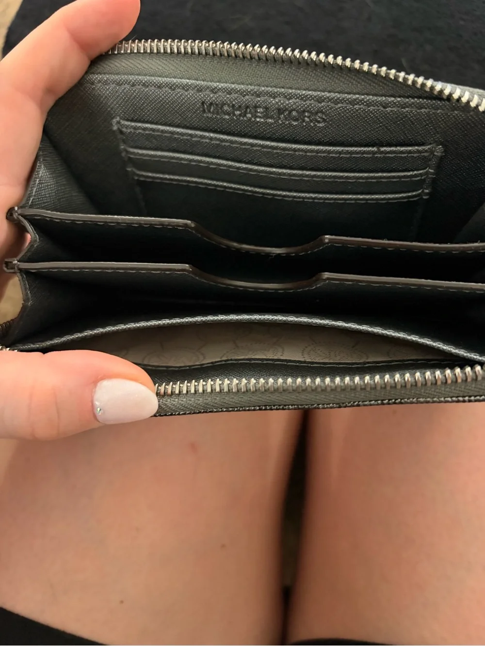 Michael Kors Silver-Gray Saffiano Zip Card Wallet - Picture 2 of 2